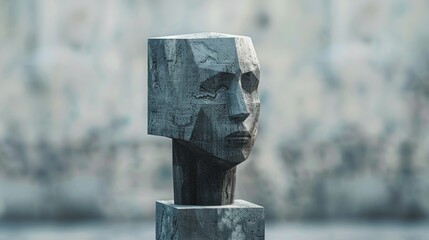 Wall Mural - A sculpture of a stone head with an abstract background, AI