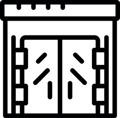 Poster - Minimalist black and white icon of a large double door, symbolizing access, industry, or storage