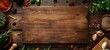 © Лариса Алаликіна - Cooking background with cutting board, spices, herbs and vegetables on a wooden kitchen table. Top view with copy space