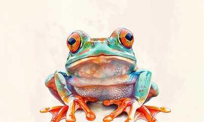 Wall Mural - Close-Up Colorful Frog. Detailed Amphibian with Vibrant Colors