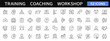 © warmworld - Training and Workshop thin line icons set. Coaching, education, seminar icon. Vector