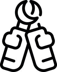 Poster - Line drawing of construction worker or handyman holding up adjustable wrench with jaws of tool open forming crescent shape