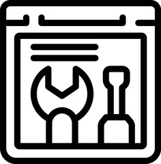 Poster - Simple black and white icon of a website under construction with wrench and screwdriver tools for web development