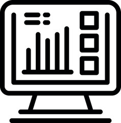 Poster - Simple line icon of a desktop computer displaying a statistical graph with bars, representing data analysis for business and finance