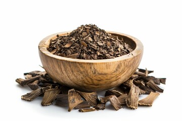 Sticker - Chicory root and crushed chicory in wooden bowl on white background a coffee alternative