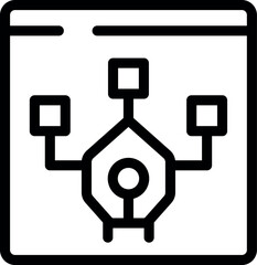 Poster - Line icon of a website displaying a data analysis system with a central hub connecting three data points