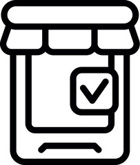 Poster - Simple icon of an online shop on a mobile phone with a check mark confirming a successful order