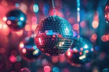 Wall Mural - colorful disco ball lights on cool abstract party background festive nightclub atmosphere