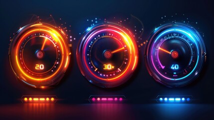 Poster - Speedometer speed car auto dashboard design. Speed meter abstract technology and Download progress bar or round indicator of web speed vector AI generated