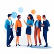 © Asha.1in - flat vector style illustration, a diverse group of people talking and collaborating, on white background