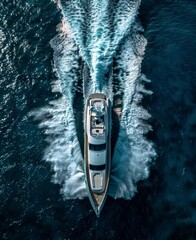 Poster - Aerial view of luxury yacht in sea water.