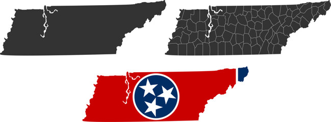 Sticker - Tennessee state of USA. Tennessee territory and flag. States of America territory on white background. Separate states. Vector illustration