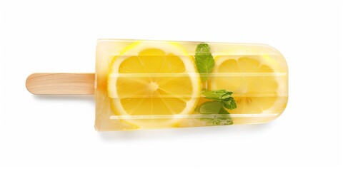 Wall Mural - frozen fruit in a transparent ice popsicle isolated on white background 