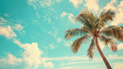 Canvas Print - Texture background of stunning tropical blue sky with copy space representing the concept of summer vacation holiday travel and vintage style tone