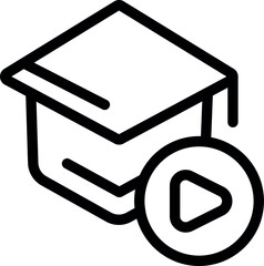 Poster - Line art style icon of a graduation hat with a play button, representing the concept of online education