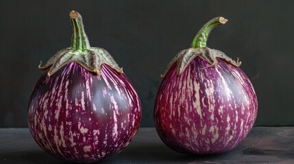 Poster - Two deep purple heritage eggplants separated