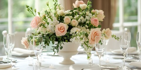 Wall Mural - Exquisite table arrangement adorned with lovely flowers for event or wedding reception. Concept Wedding Decor, Floral Arrangements, Event Styling, Table Settings, Reception Design