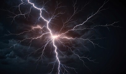 A flash of lightning and thunder spark on a transparent background. Modern lightning, electricity blast, or thunderbolt in the sky. Natural phenomenon of nerve cells or neural systems