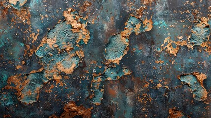 Wall Mural - Antique copper patina metal pattern. Oxidized material. Authentic metallic texture abstract background design