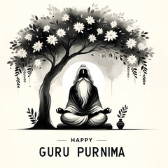 Wall Mural - Illustration for Guru Purnima with a silhouette of sage Vyasa.