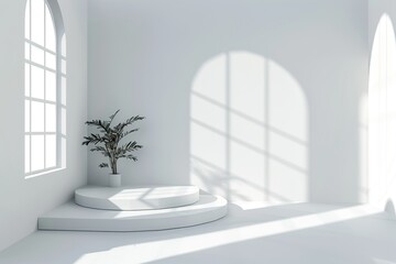 Wall Mural - A white room with a white pedestal in the center