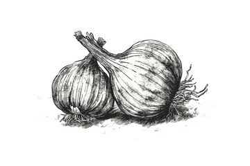 A sketch illustration of a onion on the white background.