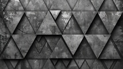 Wall Mural - Abstract black geometric background with triangle pattern, seamless texture. Modern wallpaper design for banner, poster or packaging. Dark gray metal triangles on grunge wall backdrop