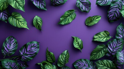 Wall Mural - Texture of ornamental plants with green leaves against a purple backdrop