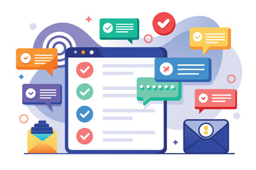 Poster - A modern web browser with a checklist and multiple notification messages on a white background.