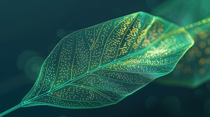 Illustration of a vibrant green leaf with intricate details and textures created with Generative AI technology