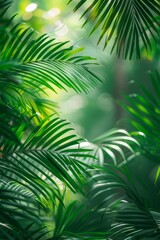 Wall Mural - Abstract green blurred background of palm leaves