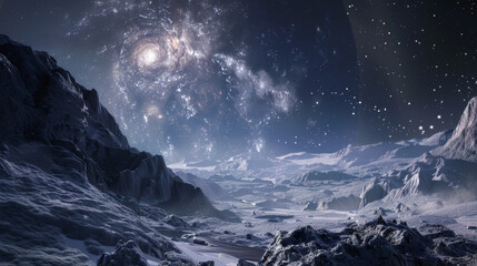 Wall Mural - A desolate, rocky landscape with a large, glowing star in the background