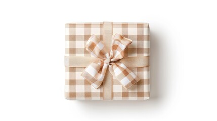 Poster - Ivory checkered pattern gift box isolated on a white background from above