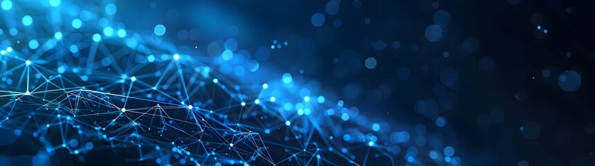 Poster - Abstract background with blue glowing dots and connection lines on a dark gradient, representing a technology or digital concept banner
