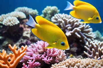 Poster - Colorful tropical fish on the background of a coral reef.