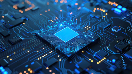 Poster - advanced futuristic computer motherboard with central processing unit circuitry components pcb board