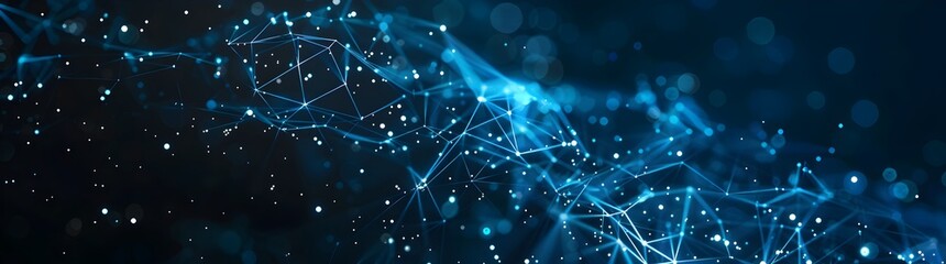 Poster - Abstract background with blue glowing dots and connection lines on a dark gradient, representing a technology or digital concept banner
