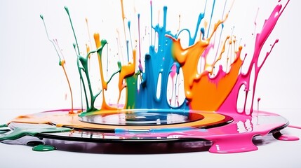 Wall Mural - Abstract illustration of a CD in an explosion of colorful paint on a white background