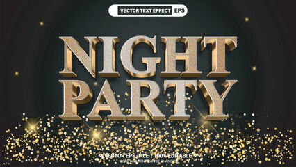 Poster - Night party golden 3d editable vector text style effect