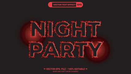 Wall Mural - Night party neon style 3d editable vector text style effect