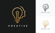 © sang - human head logo design template with light bulb. human head bulb logo icon