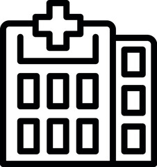 Canvas Print - Line art icon of a hospital building with a cross, representing healthcare and medical services