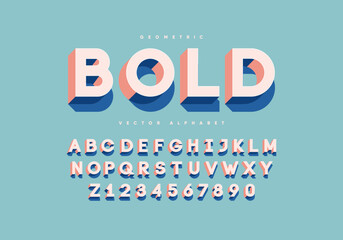 Poster - Bold retro font with numbers. Trendy 3d alphabet. Eps10 vector.	
