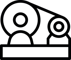 Poster - Line art icon of a conveyor belt system moving a circular object, commonly found in industrial manufacturing environments