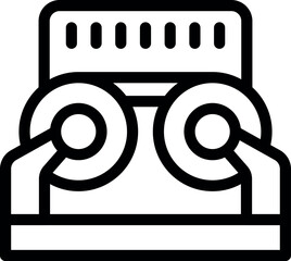 Poster - Line art icon of an audio cassette tape playing music from a deck with visible turning spool reels