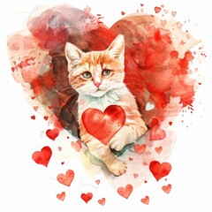 Canvas Print - Watercolor painting of cute cat