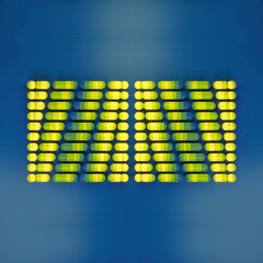 Poster - Digital illustration of a pattern of a group of yellow and green capsules arranged in a rectangle. 3d rendering