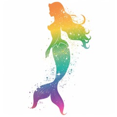 Wall Mural - Vector illustration silhouette of a beautiful mermaid with soft prismatic iridescent rainbow gradient colors.