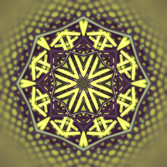 Poster - Illustration of a kaleidoscopic pattern of yellow-purple sticks. 3d rendering
