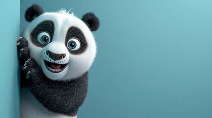 Wall Mural - cute cartoon panda peeping with plain background